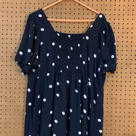 Old Navy Polkadot Maxi Dress Short‎ Sleeves XXL Black & White Retro Twee FLAW - Picture 7 of 9